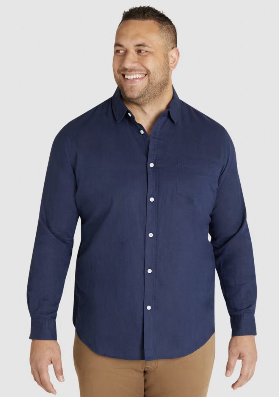 Johnny Bigg Button Up Long Sleeve Linen Blend 6X Navy Blue Shirt NWT Office